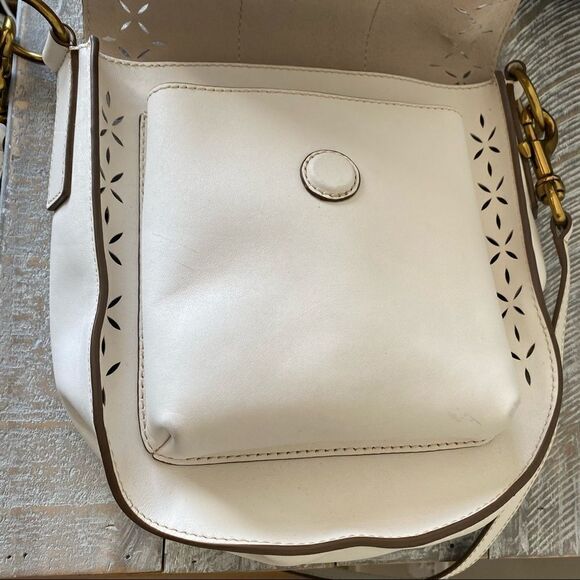 FRYE-ILANA White Perforated Leather Saddle Bag - Picture 13 of 14